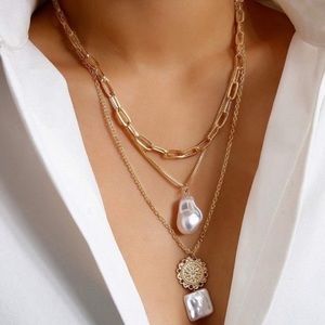 14K Gold Necklace Layered Chain Necklace Statement Necklace